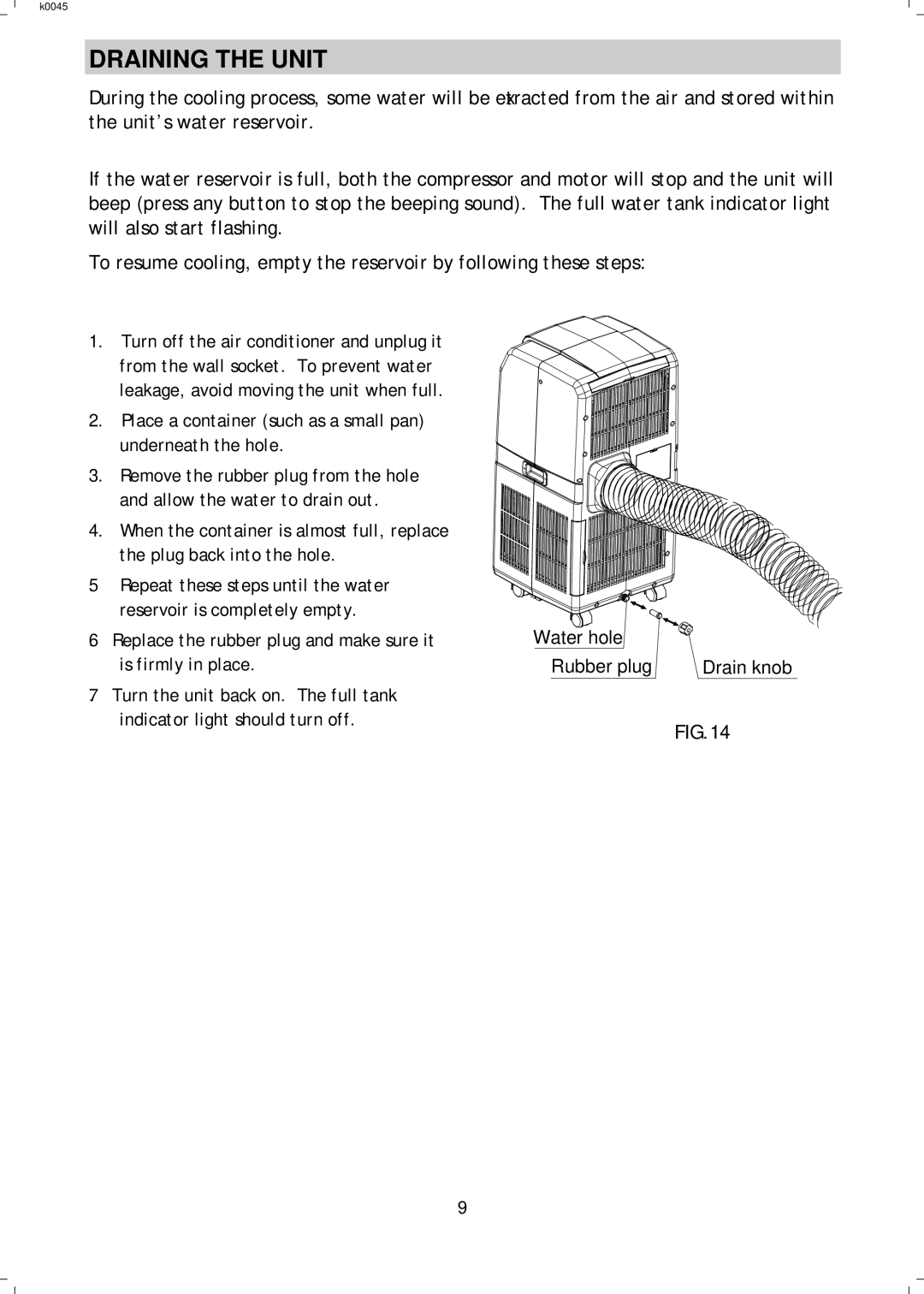 NewAir AC12000H, AC12000E manual Draining the Unit 