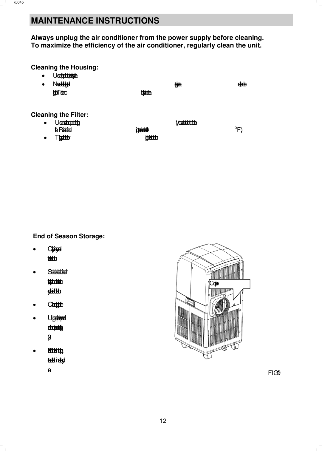 NewAir AC12000E, AC12000H manual Maintenance Instructions, Cleaning the Housing 