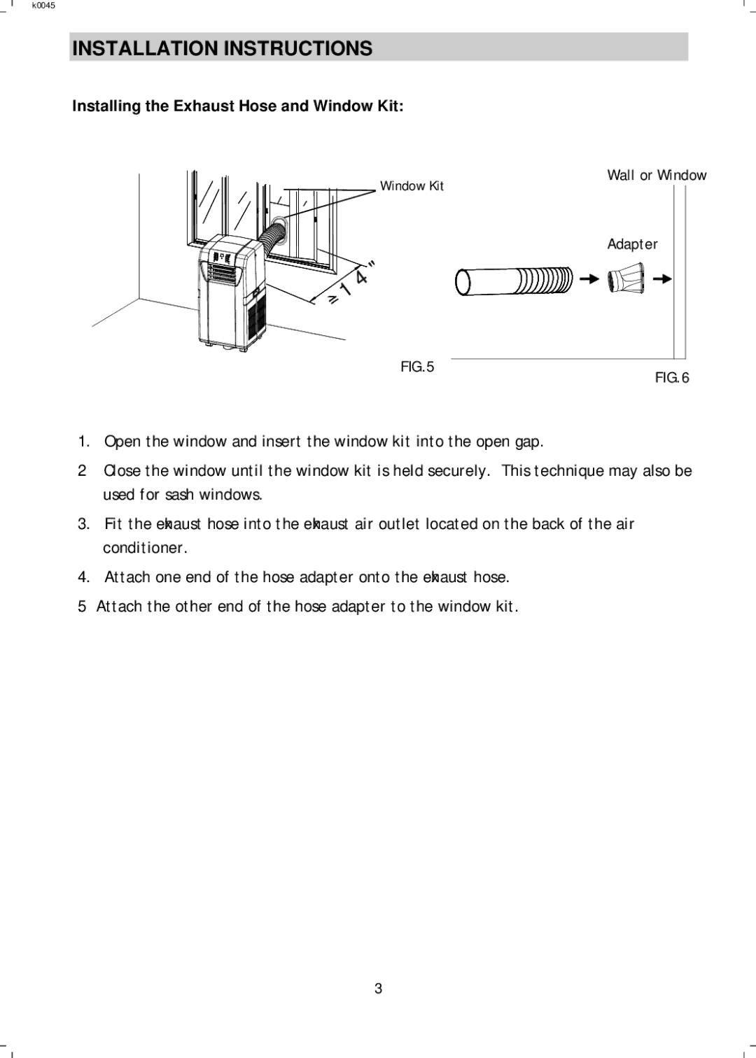 NewAir AC12000H, AC12000E manual Installation Instructions, Installing the Exhaust Hose and Window Kit 