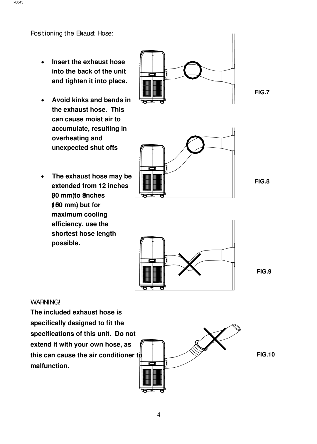 NewAir AC12000E, AC12000H manual Positioning the Exhaust Hose 