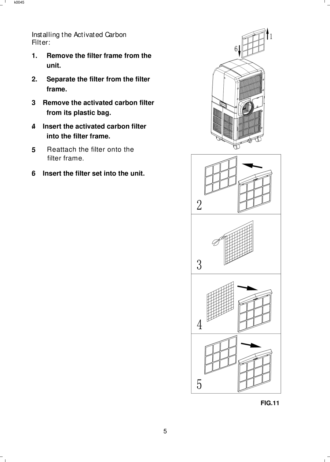 NewAir AC12000H, AC12000E manual Installing the Activated Carbon Filter 