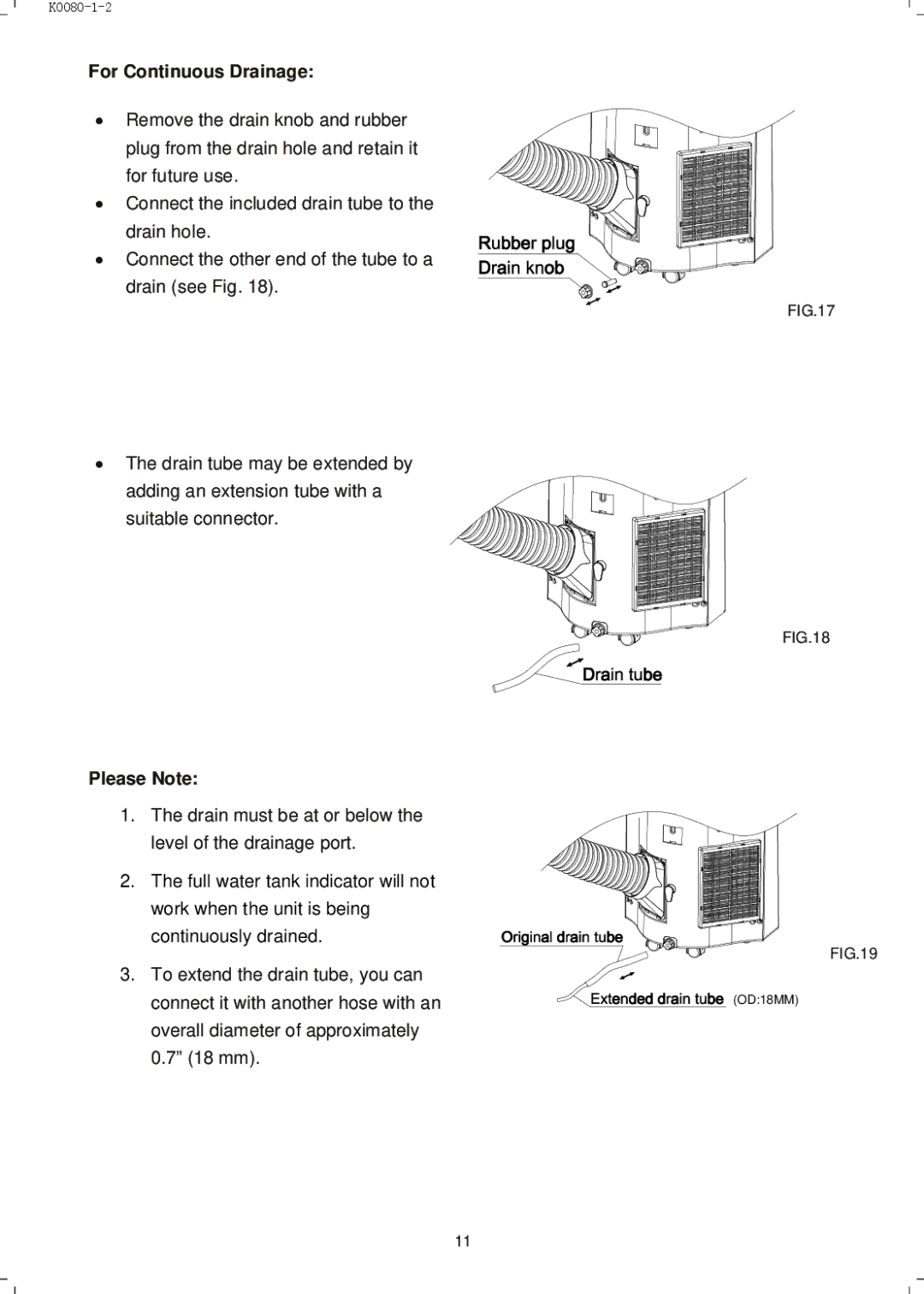 NewAir AC14000H, AC14000E manual For Continuous Drainage, Please Note 