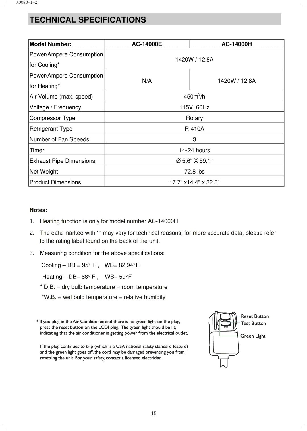 NewAir AC14000H, AC14000E manual Technical Specifications, Model Number AC-14000E AC-14000H 