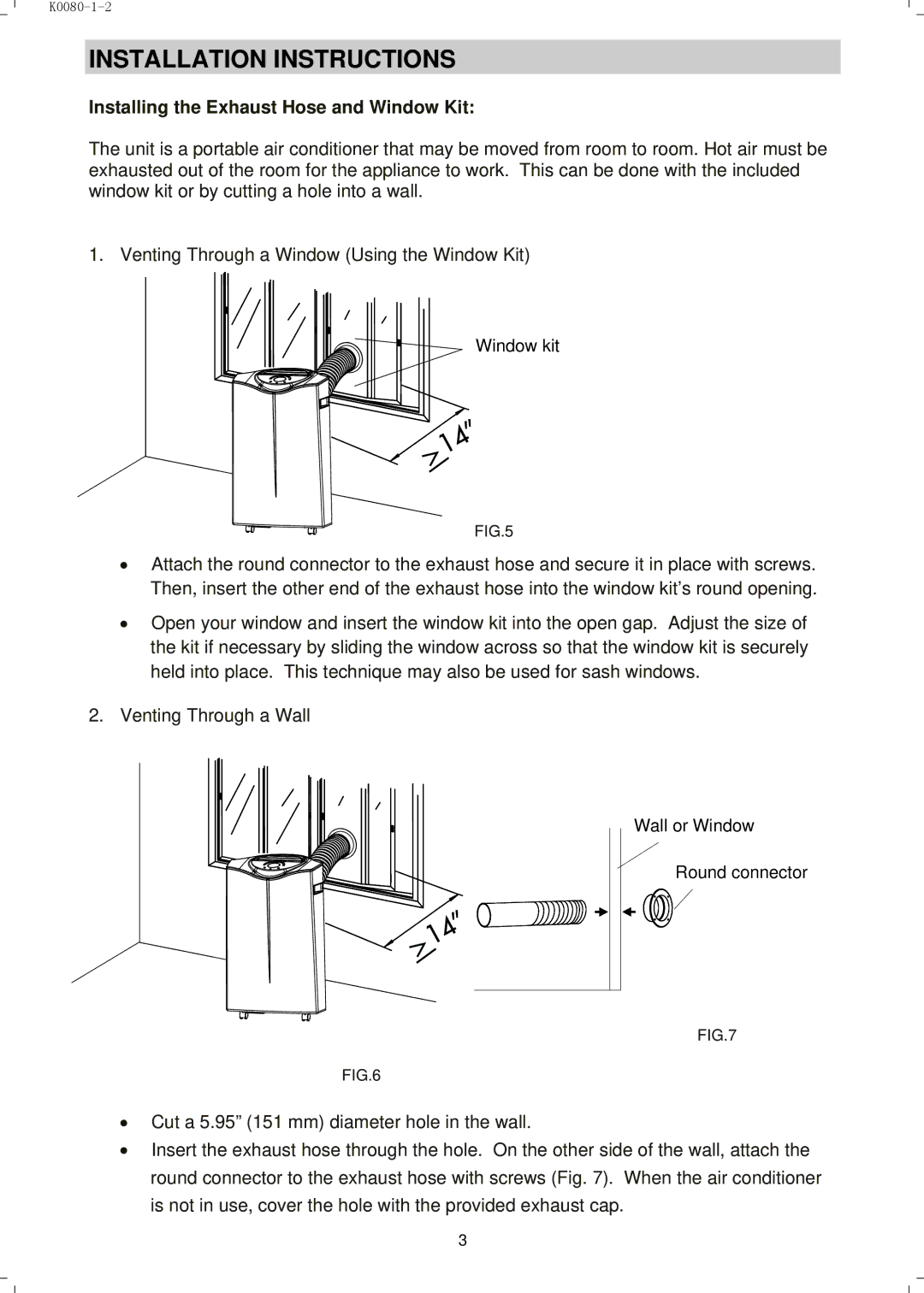 NewAir AC14000H, AC14000E manual Installation Instructions, Installing the Exhaust Hose and Window Kit 