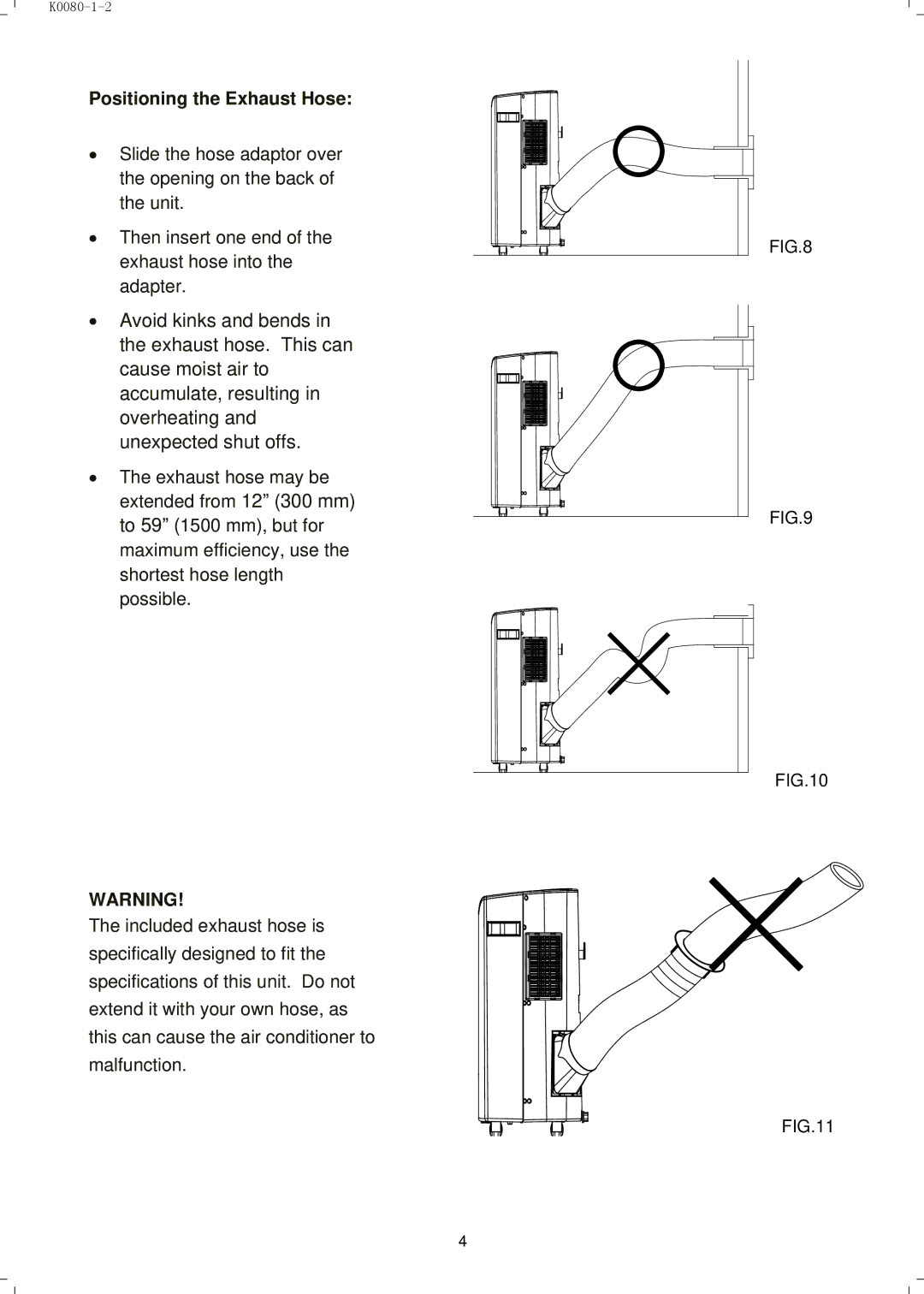 NewAir AC14000E, AC14000H manual Positioning the Exhaust Hose 