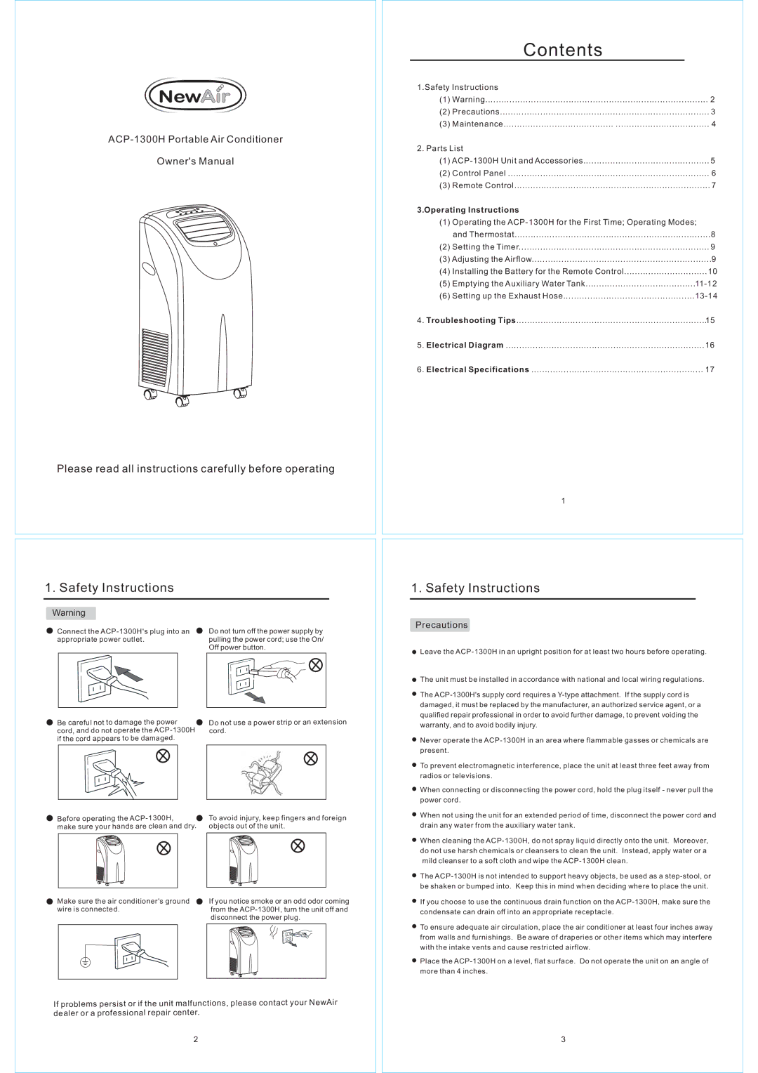 NewAir ACP-1300H owner manual Contents 