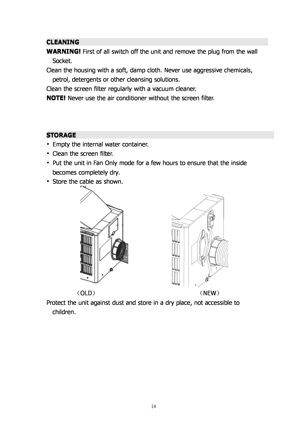 NewAir ACP-1400E owner manual Cleaning, Storage 
