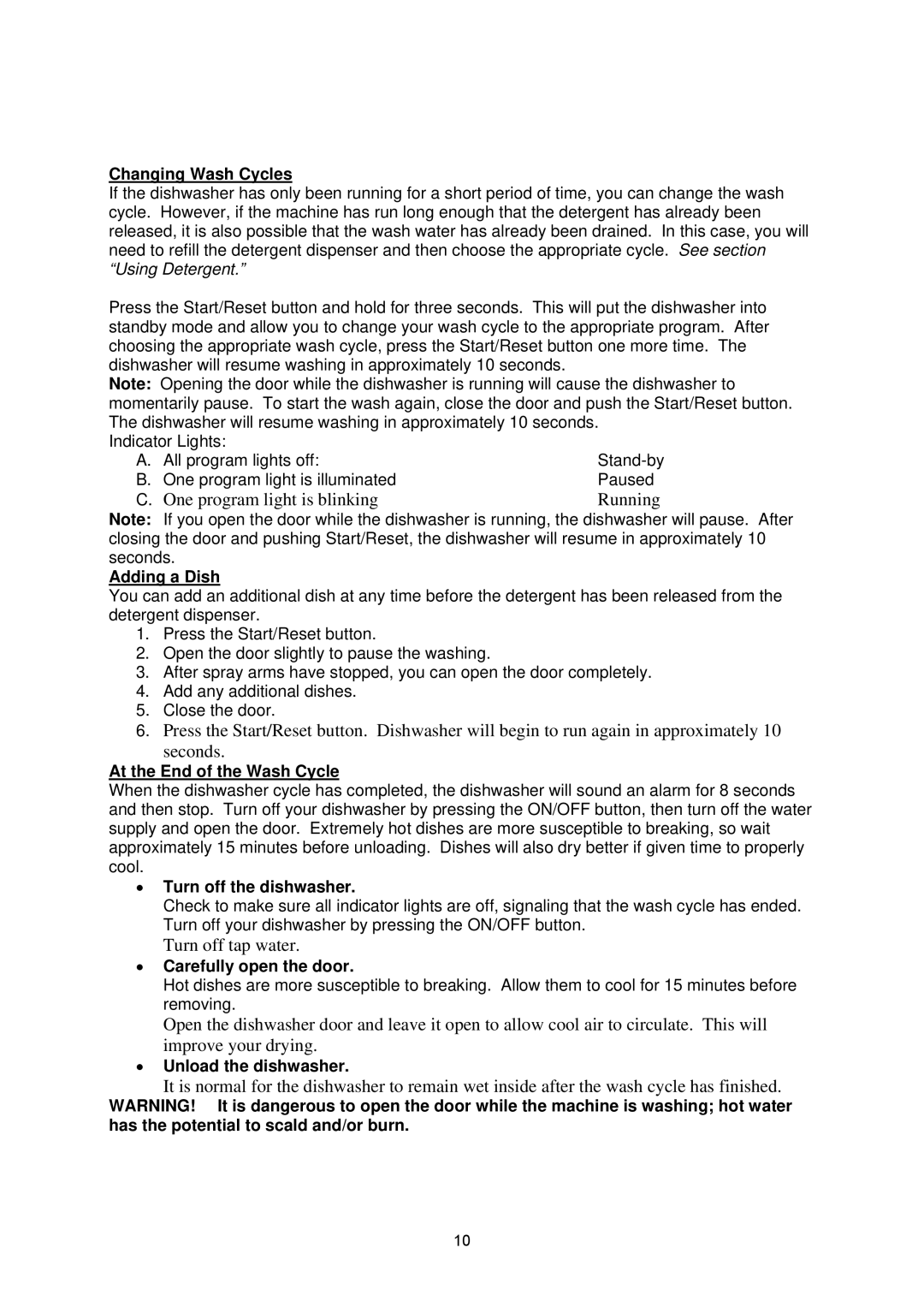 NewAir ADW-2600W instruction manual Changing Wash Cycles 