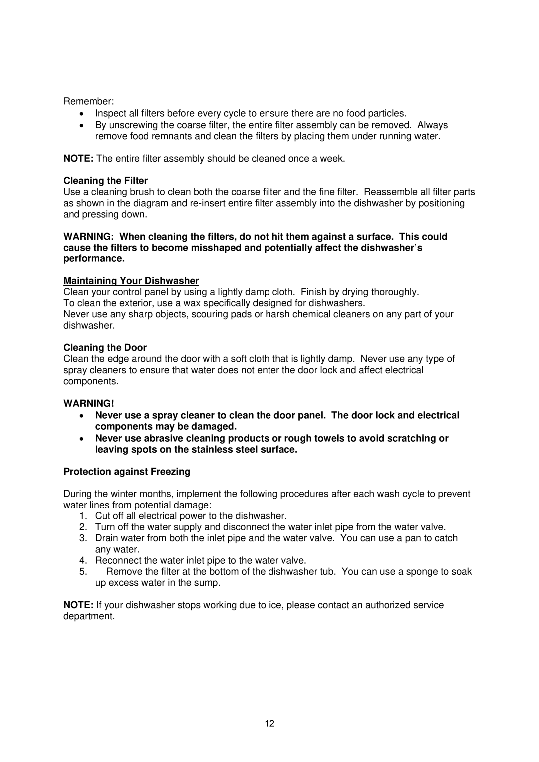 NewAir ADW-2600W instruction manual Cleaning the Filter, Maintaining Your Dishwasher, Cleaning the Door 