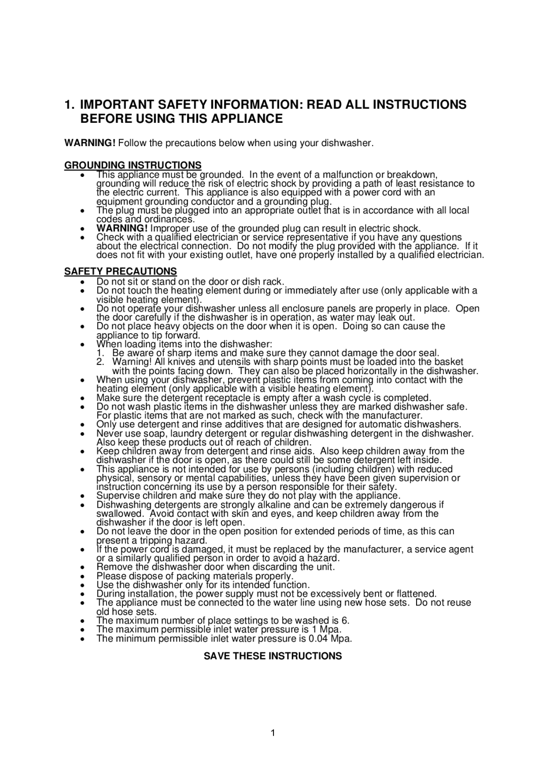 NewAir ADW-2600W instruction manual Grounding Instructions, Safety Precautions 