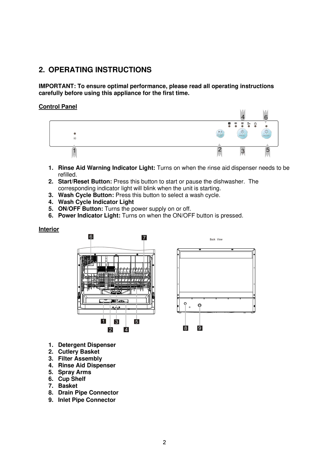 NewAir ADW-2600W instruction manual Operating Instructions, Wash Cycle Indicator Light 