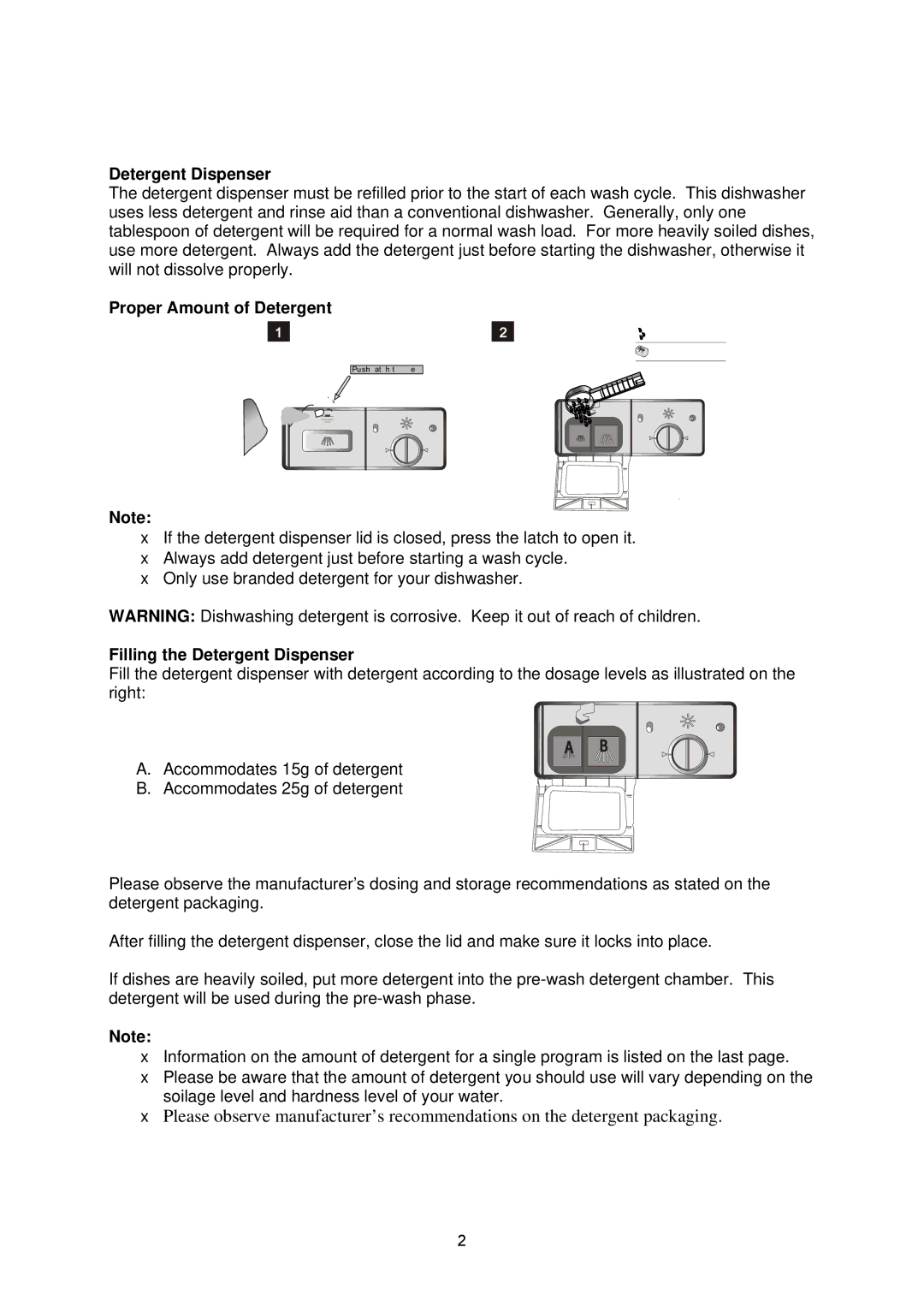 NewAir ADW-2600W instruction manual Proper Amount of Detergent, Filling the Detergent Dispenser 