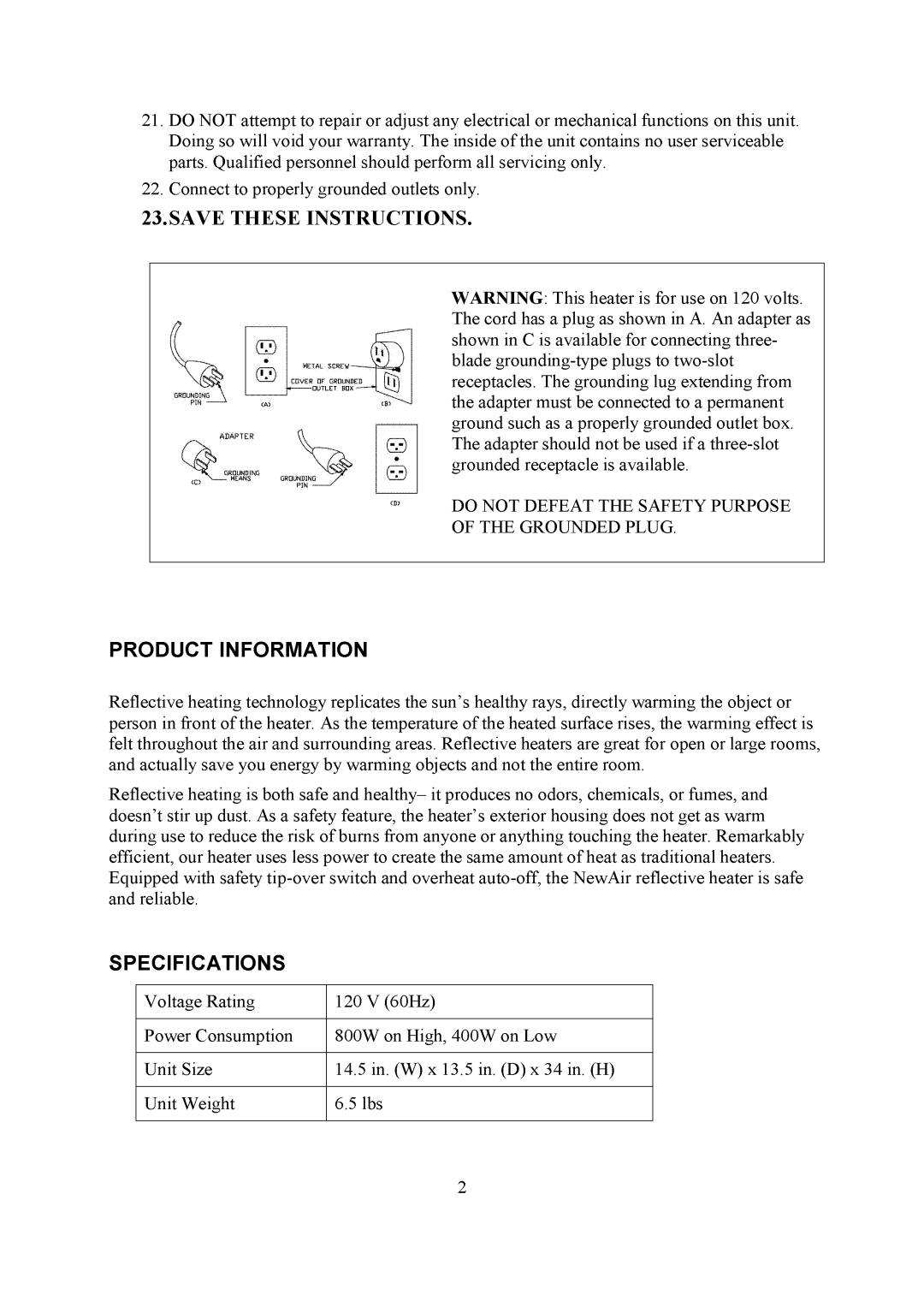 NewAir AH-320E manual 