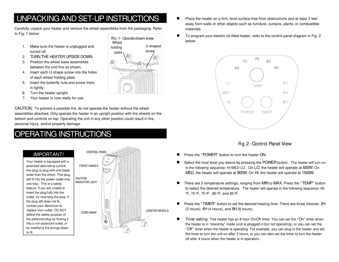 NewAir AH-450 owner manual Unpacking and SET-UP Instructions, Operating Instructions 