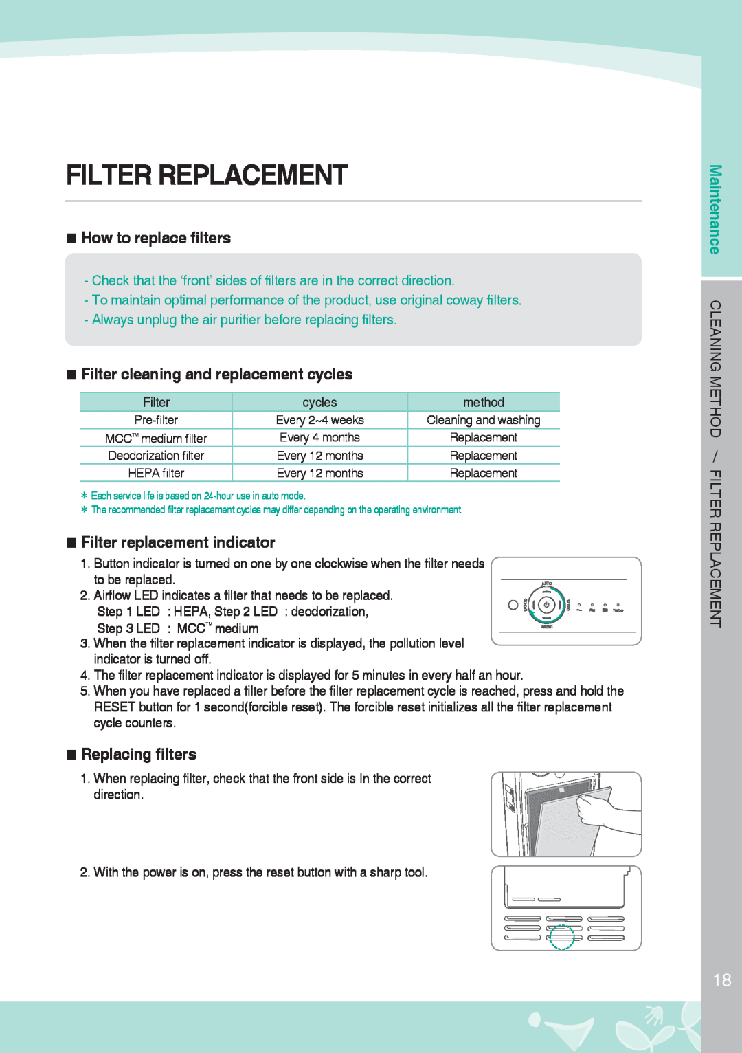 NewAir AP-1008DH Filter Replacement, How to replace filters, Filter cleaning and replacement cycles, Replacing filters 