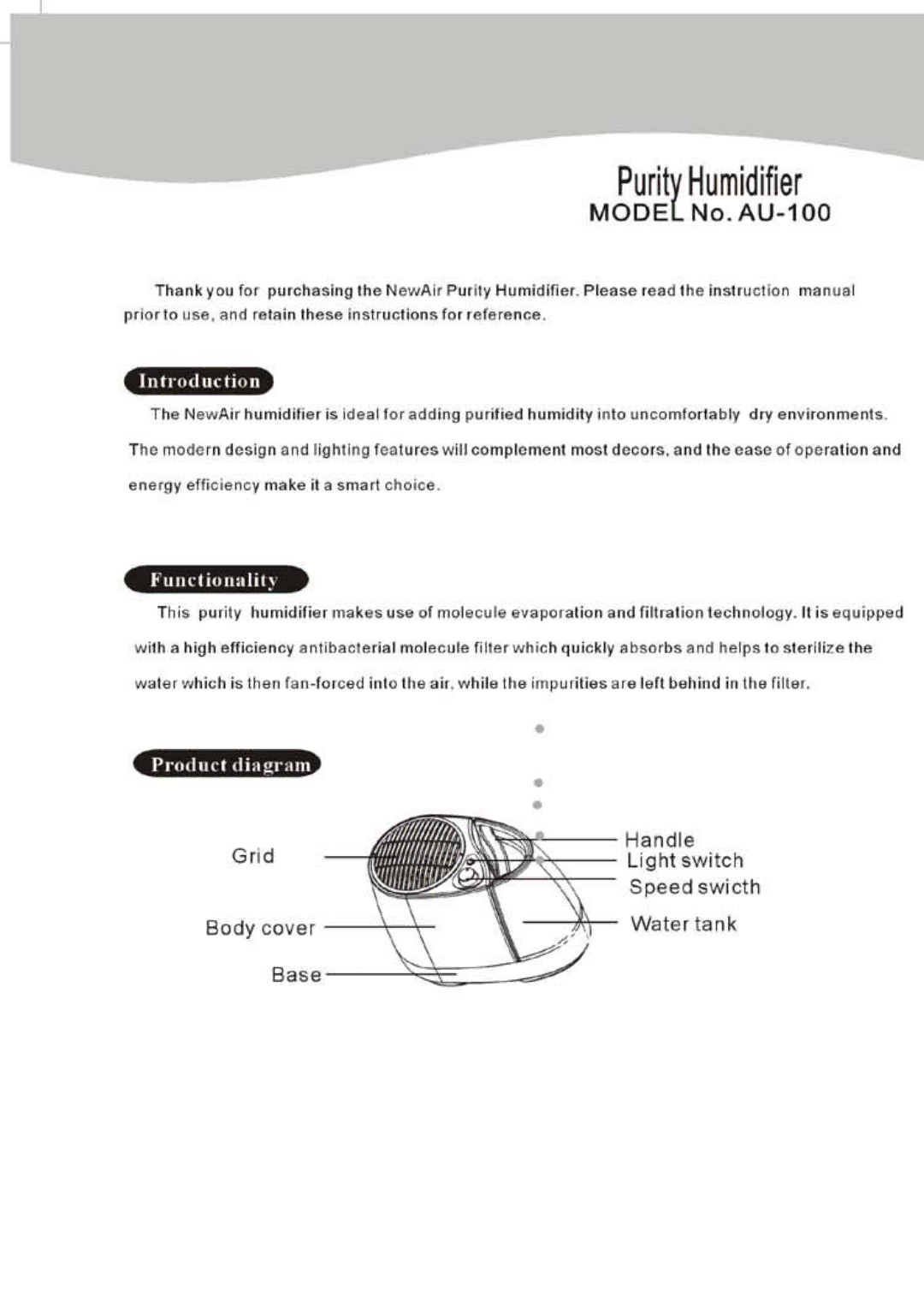 NewAir AU-100 manual 