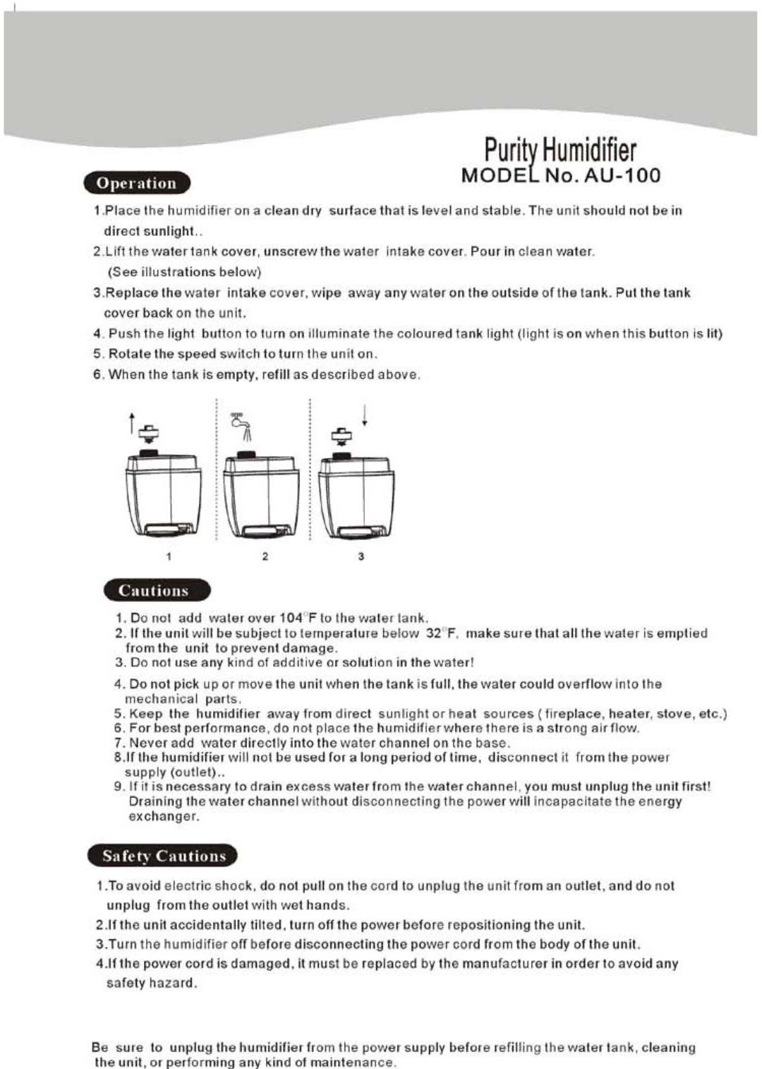 NewAir AU-100 manual 