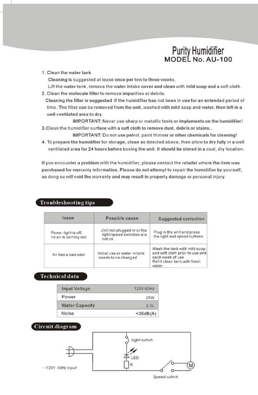 NewAir AU-100 manual 