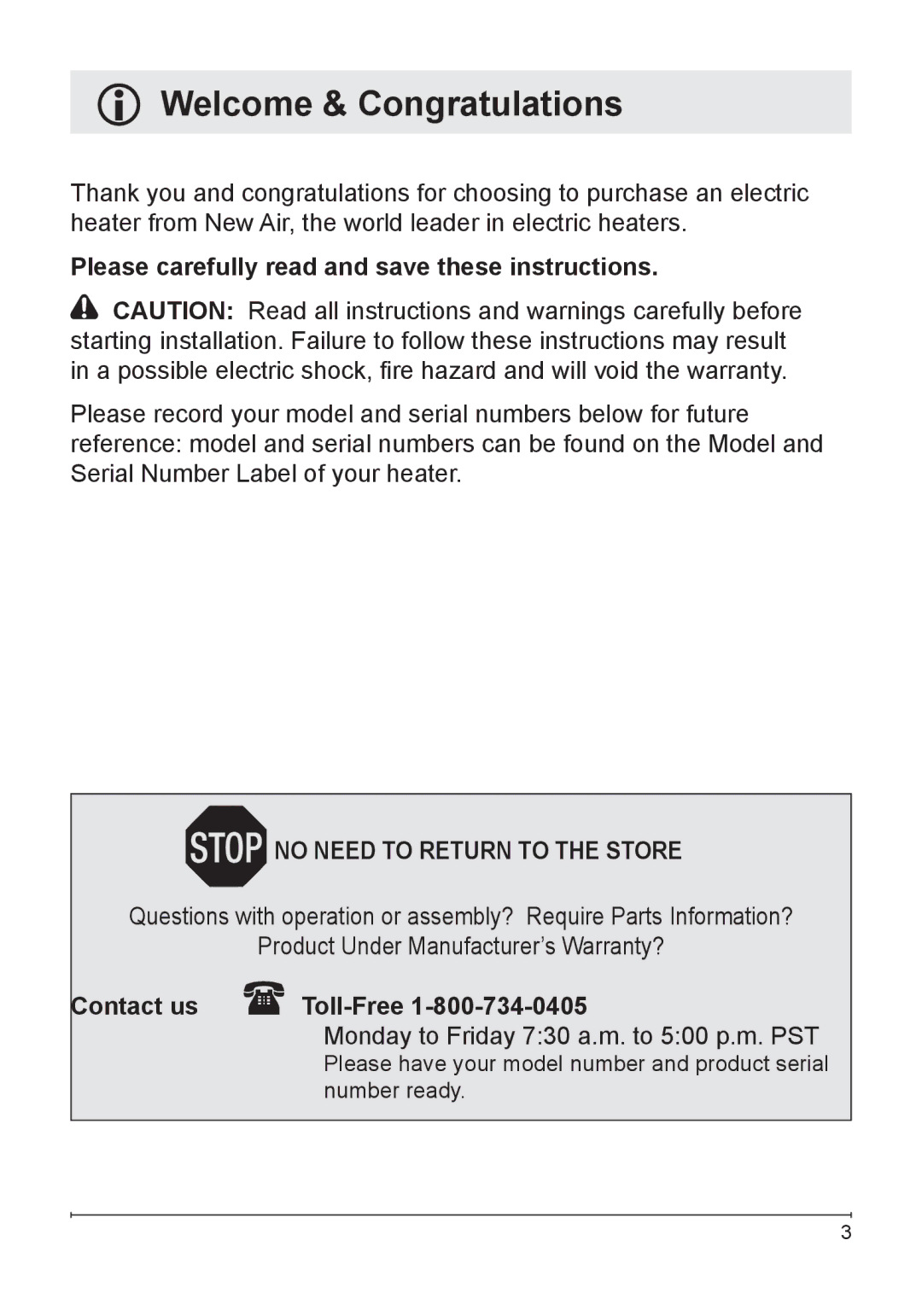 NewAir G70 owner manual Welcome & Congratulations, Please carefully read and save these instructions 