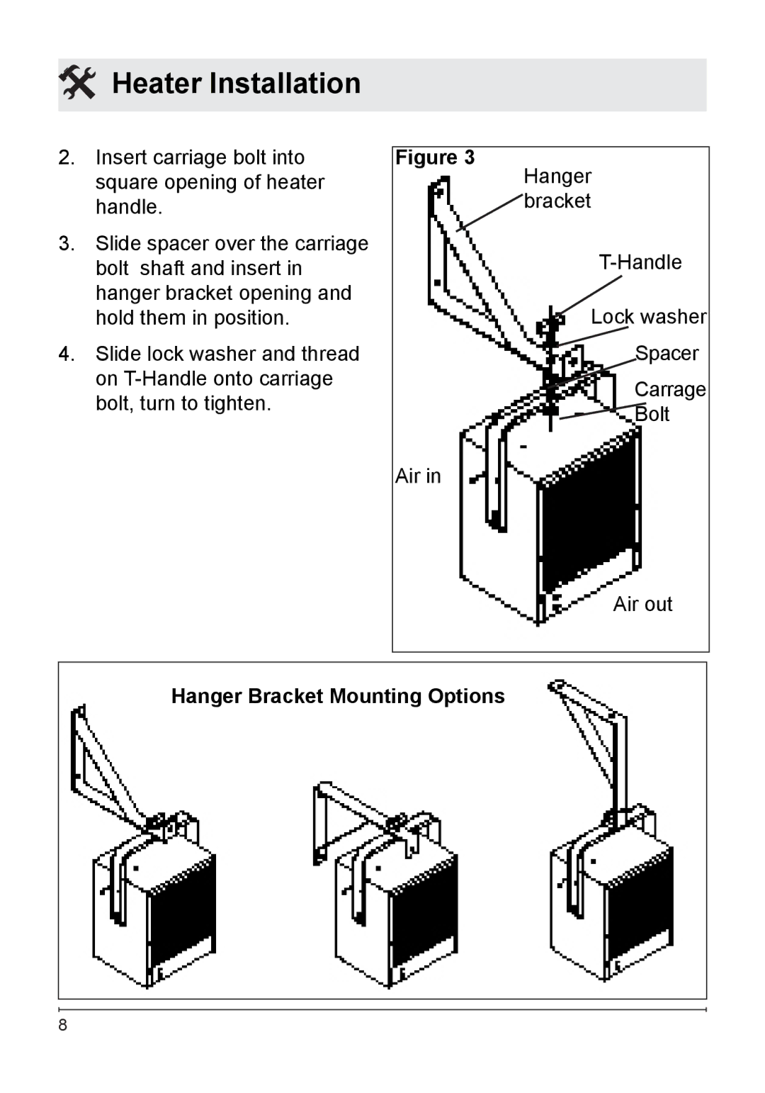 NewAir G70 owner manual Hanger Bracket Mounting Options 