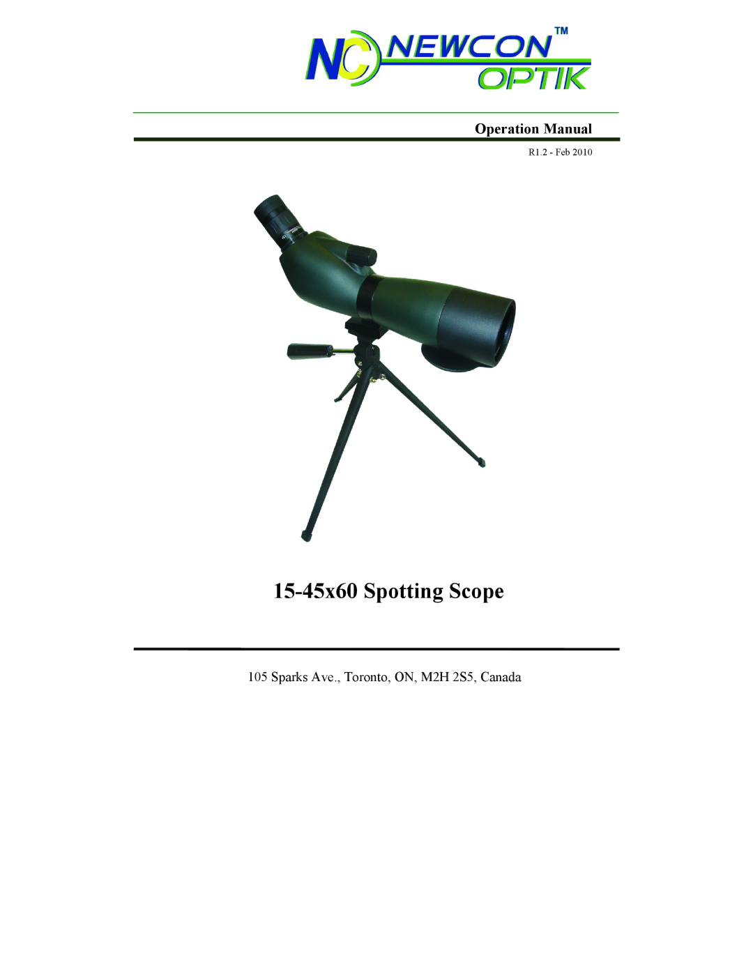 Newcon Optik 15-45X60 operation manual 15-45x60 Spotting Scope 