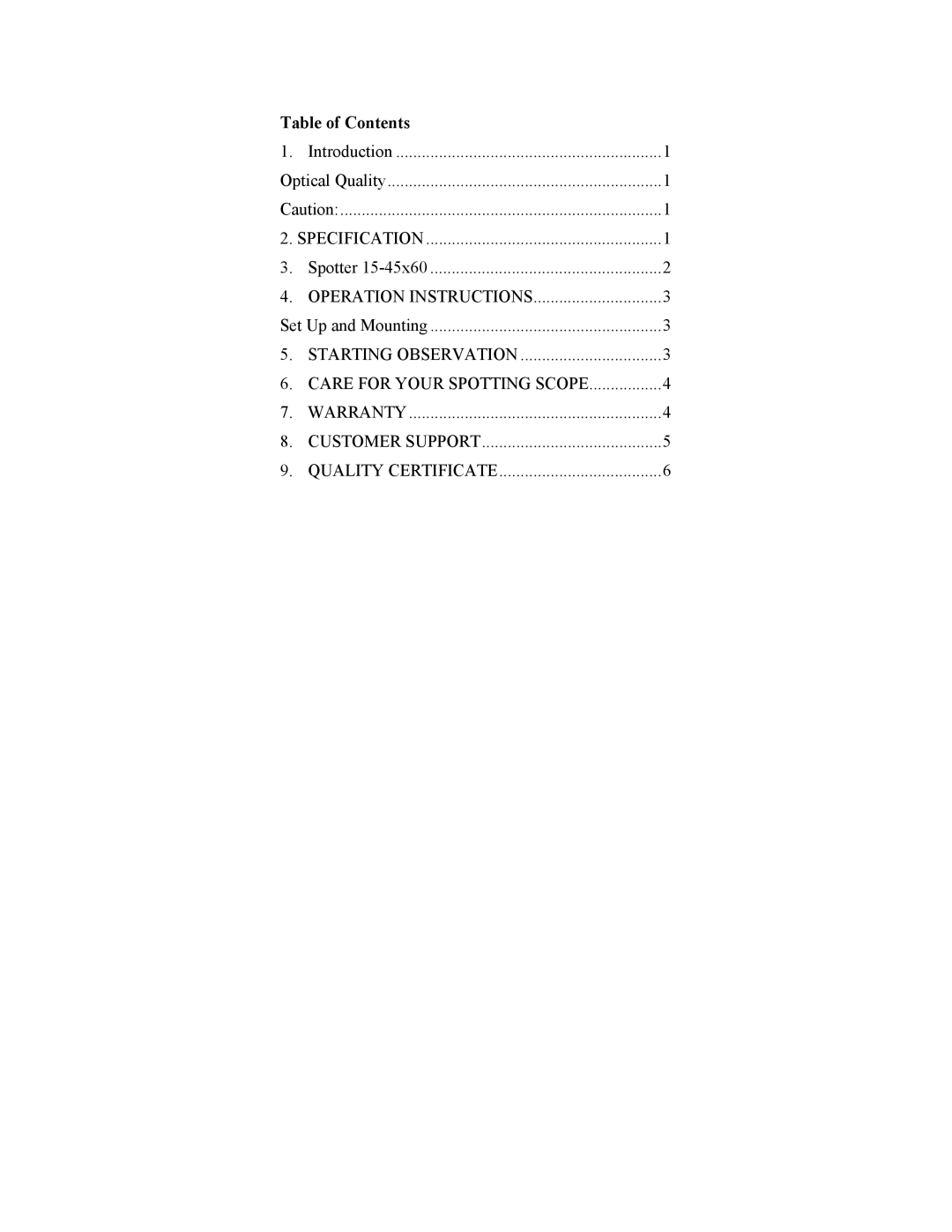 Newcon Optik 15-45X60 operation manual Table of Contents 