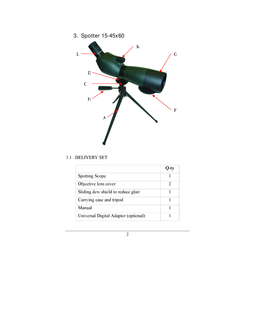 Newcon Optik 15-45X60 operation manual Spotter, Delivery SET 