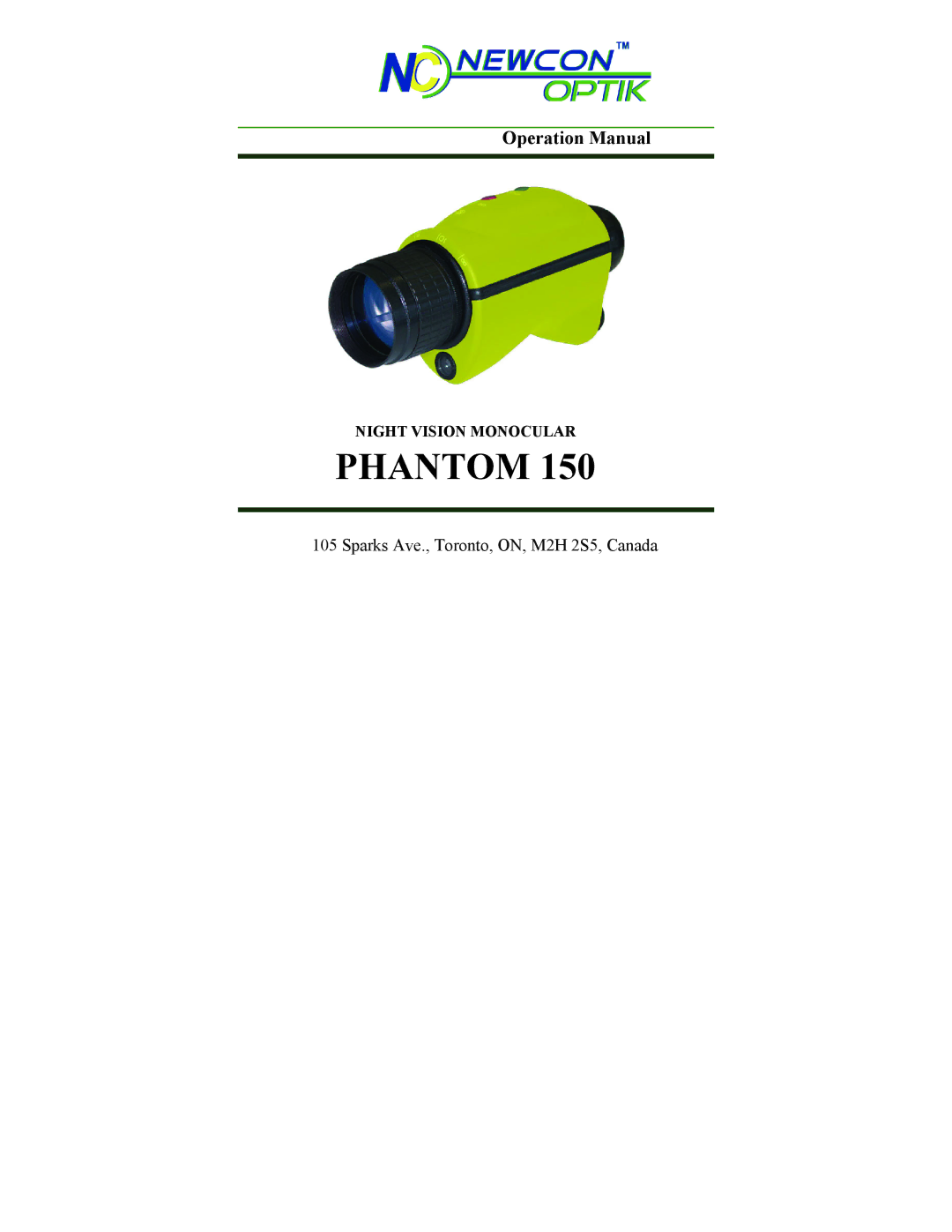 Newcon Optik 150 operation manual Phantom 