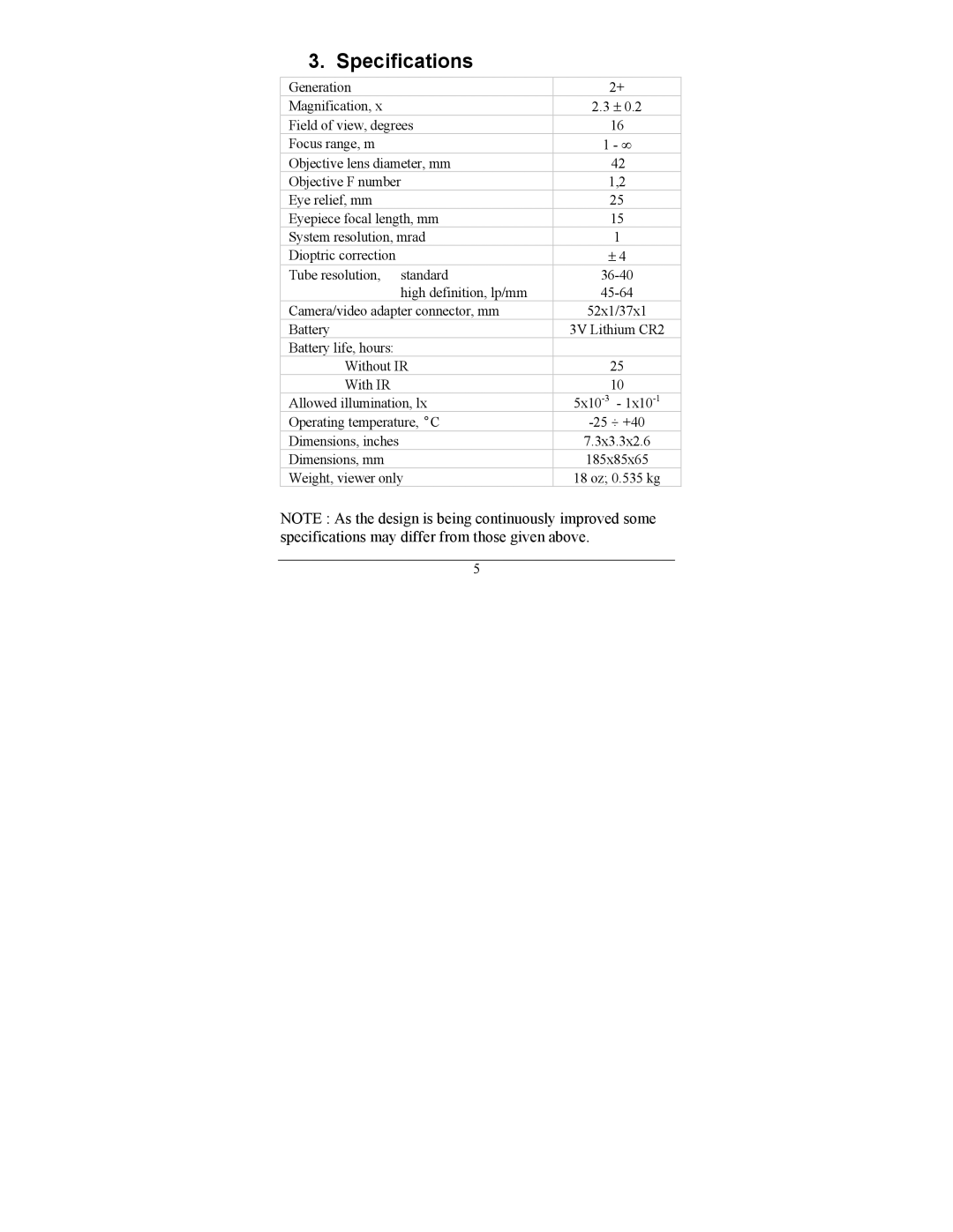 Newcon Optik 150 operation manual Specifications 