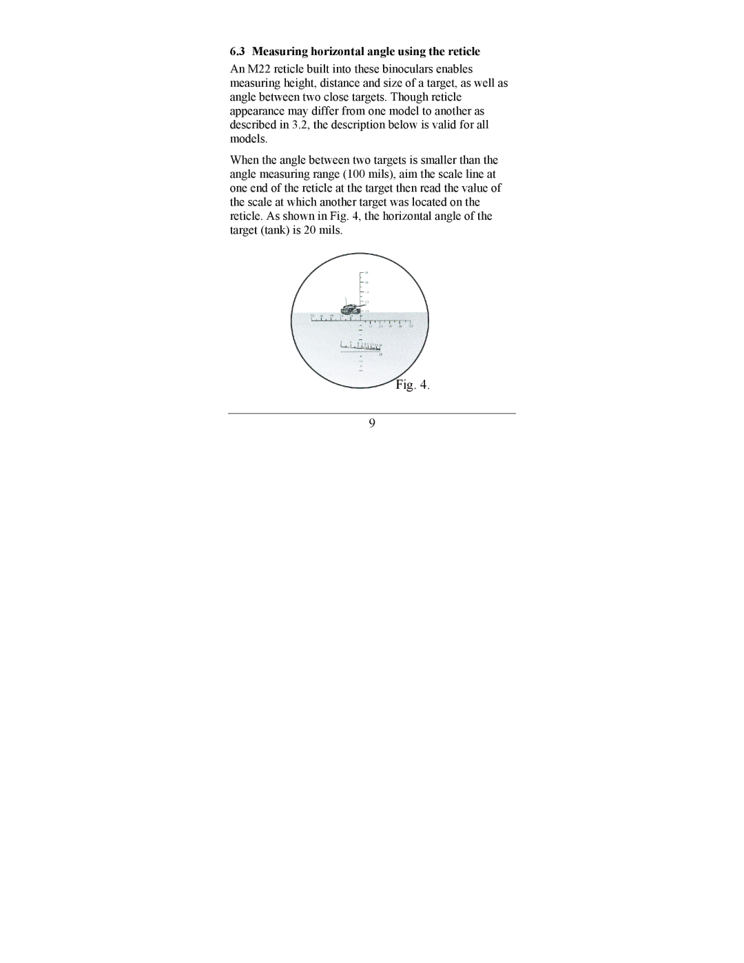 Newcon Optik an 8x30m22 operation manual Measuring horizontal angle using the reticle 