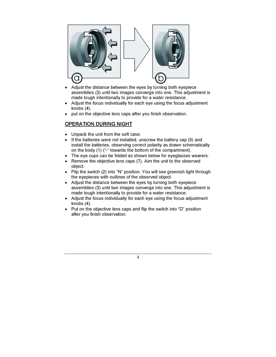 Newcon Optik BDN 14X50 operation manual Operation During Night 