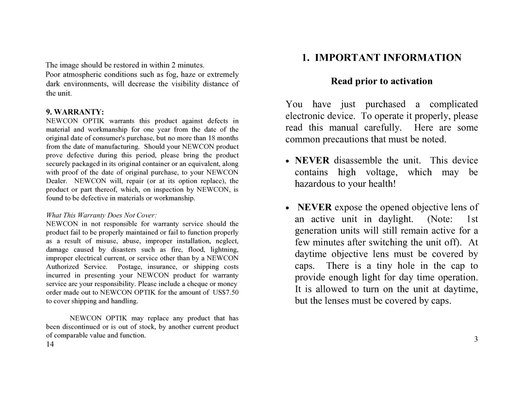 Newcon Optik DN-140 operation manual What This Warranty Does Not Cover 