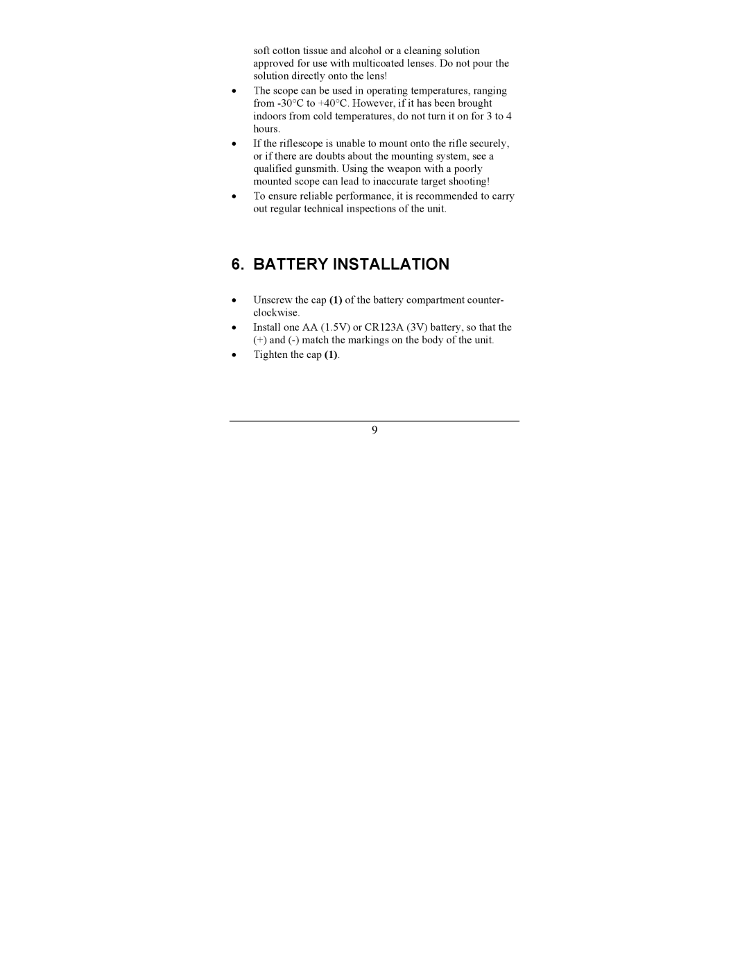 Newcon Optik DN 463 operation manual Battery Installation 