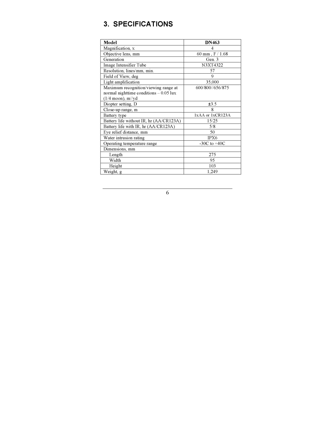 Newcon Optik DN 463 operation manual Specifications, Model 