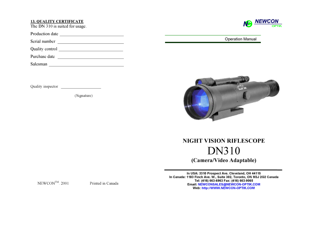 Newcon Optik DN310 operation manual 