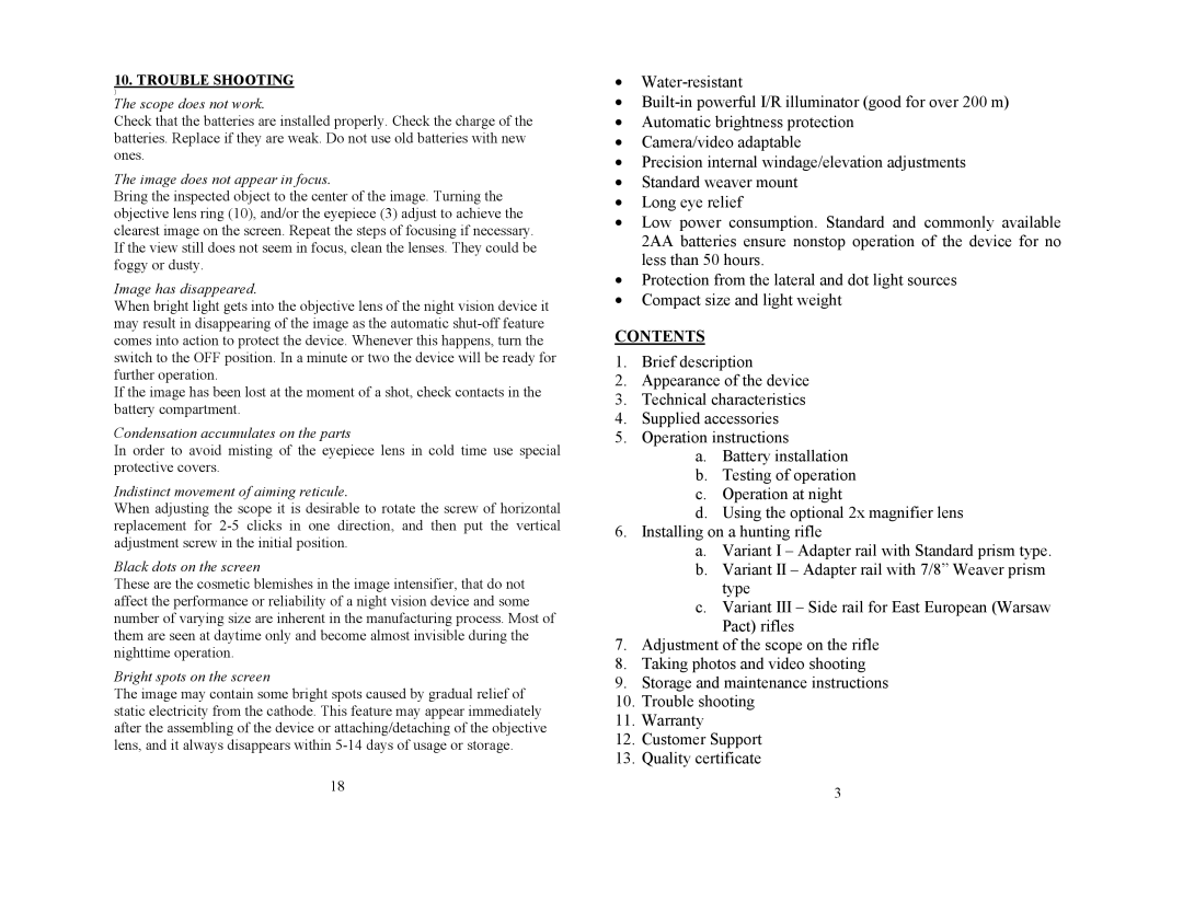 Newcon Optik DN310 operation manual Contents 