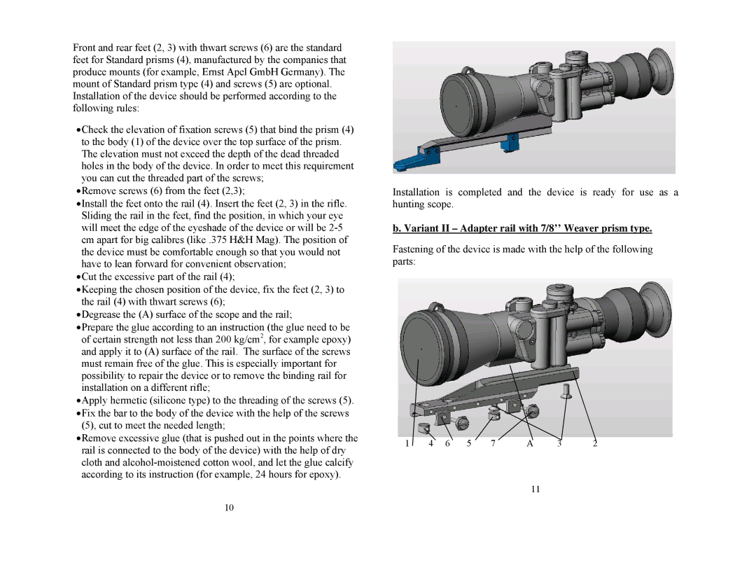 Newcon Optik DN483, DN482 technical specifications Variant II Adapter rail with 7/8’’ Weaver prism type 