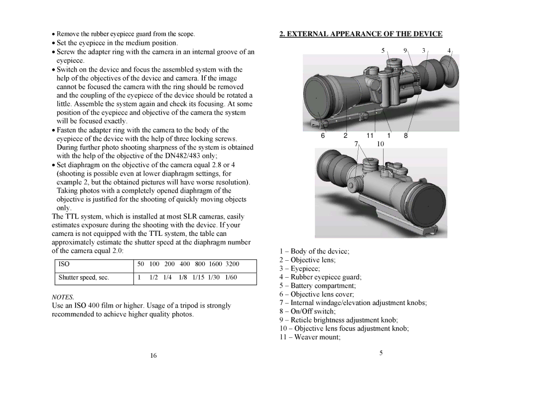 Newcon Optik DN482, DN483 technical specifications External Appearance of the Device 