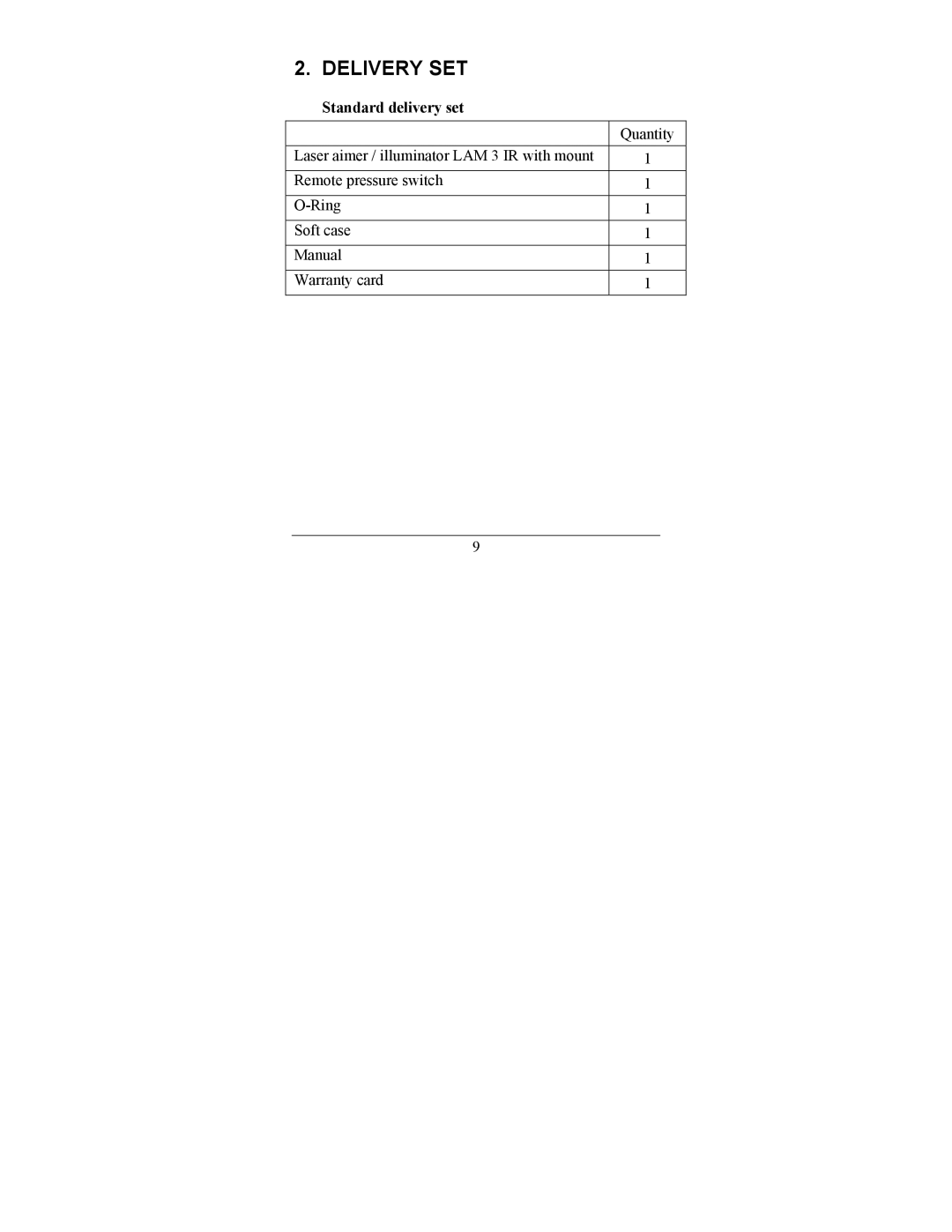 Newcon Optik LAM 3 IR operation manual Delivery SET, Standard delivery set 