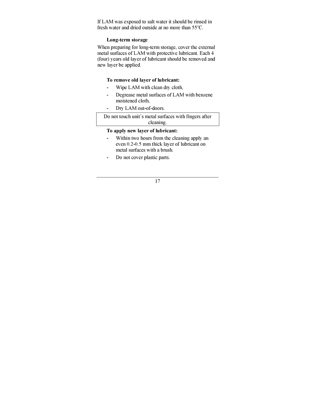 Newcon Optik LAM 3 IR operation manual Long-term storage, To remove old layer of lubricant, To apply new layer of lubricant 