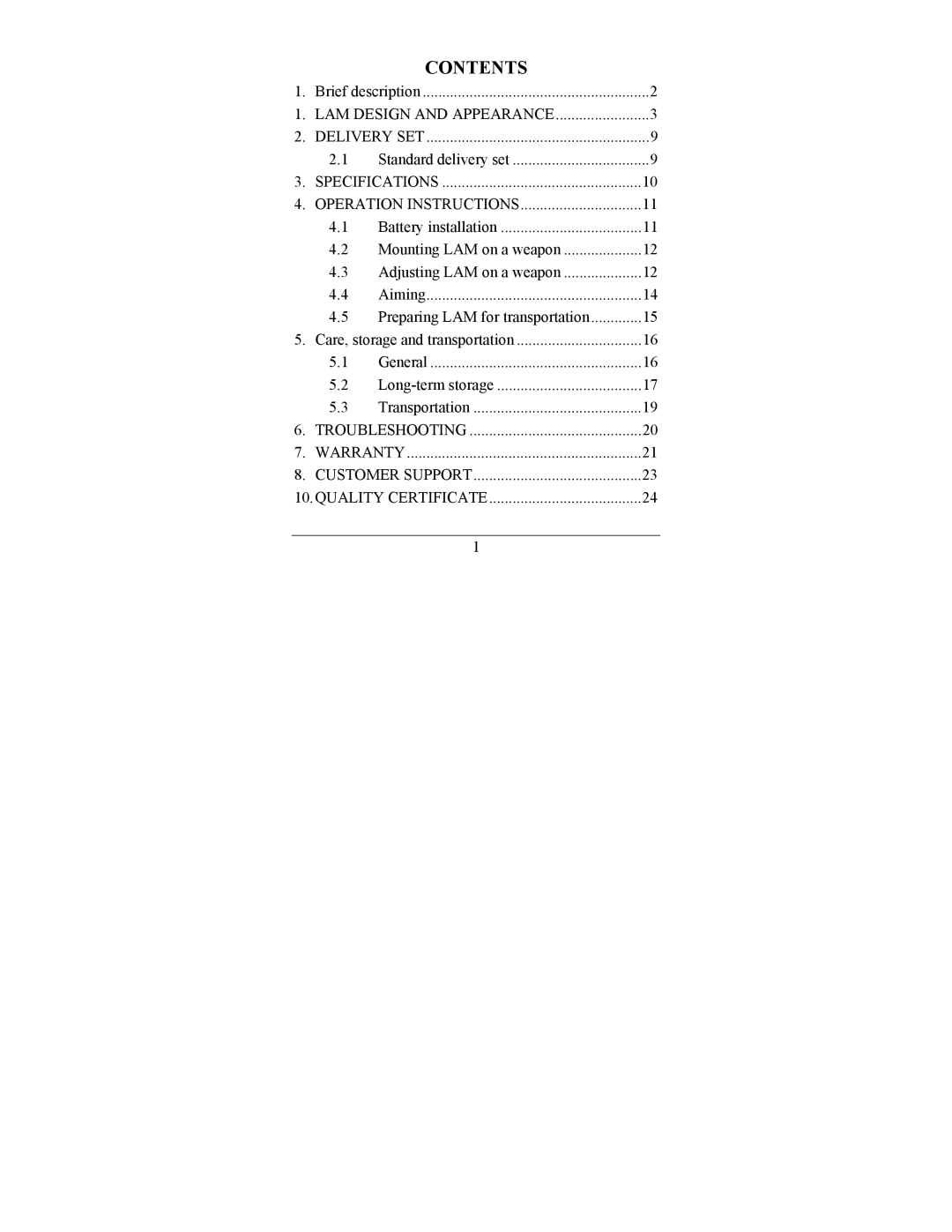 Newcon Optik LAM 3 IR operation manual Contents 