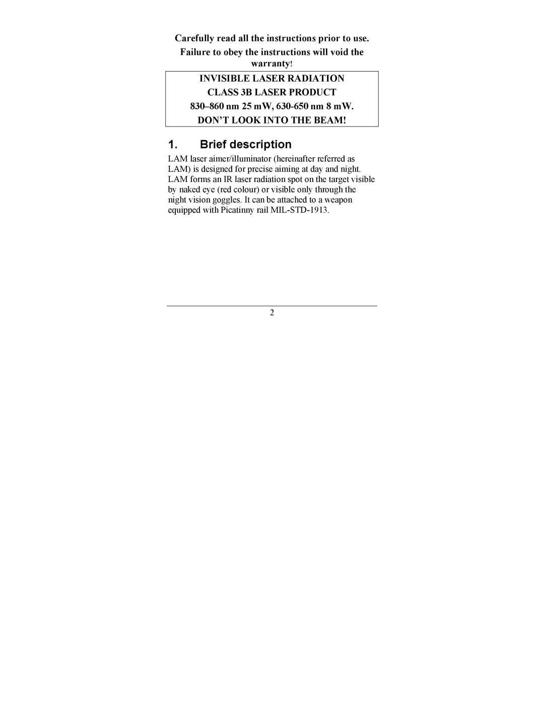 Newcon Optik LAM 3 IR operation manual Brief description 