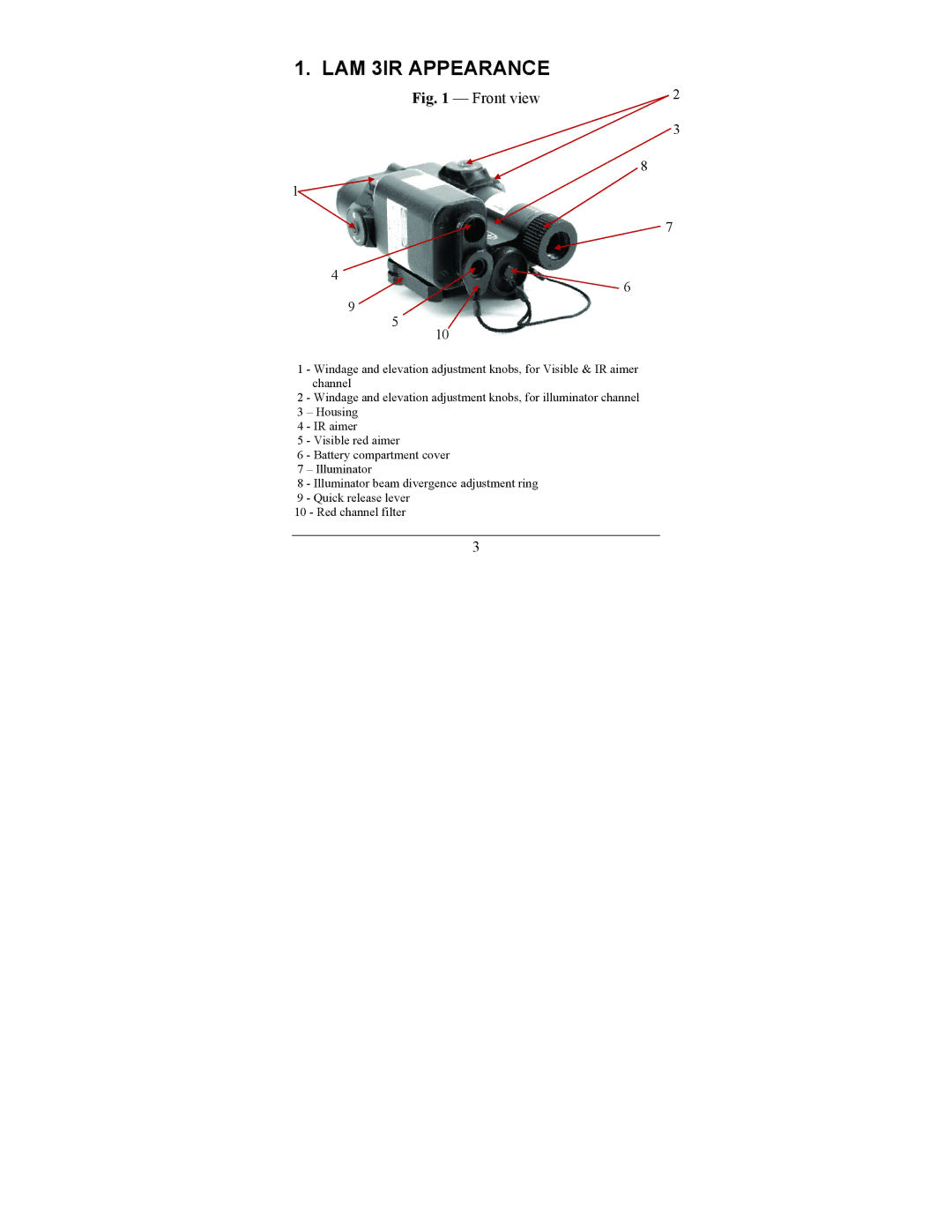 Newcon Optik LAM 3 IR operation manual LAM 3IR Appearance, Front view 