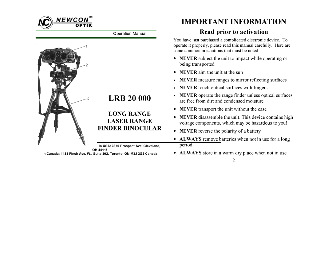 Newcon Optik LRB 20 000 operation manual 