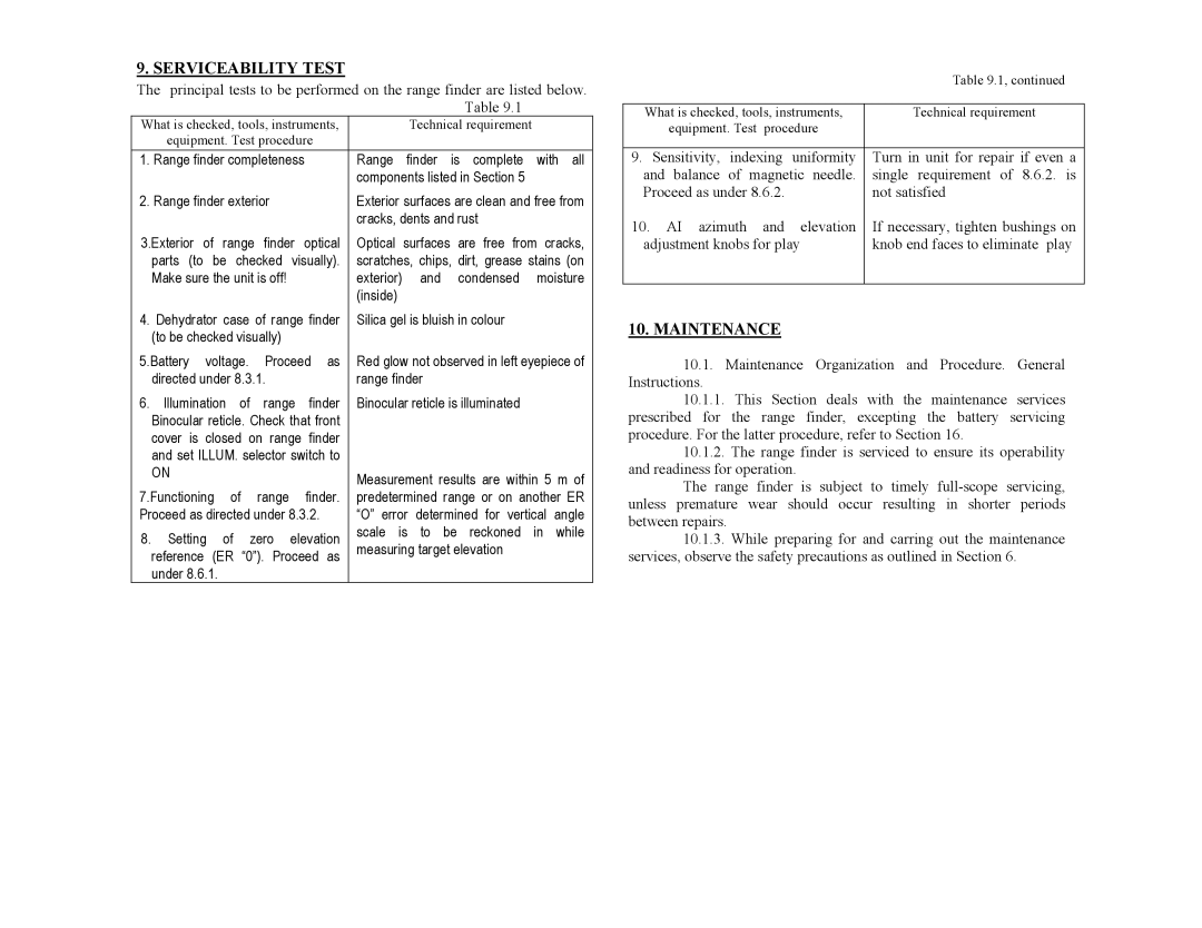 Newcon Optik LRB 20 000 operation manual Serviceability Test, Maintenance 