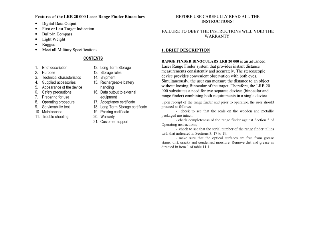 Newcon Optik LRB 20 000 operation manual Contents 