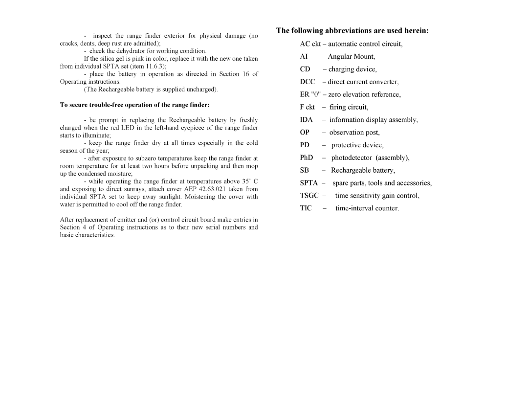 Newcon Optik LRB 20 000 operation manual Following abbreviations are used herein 