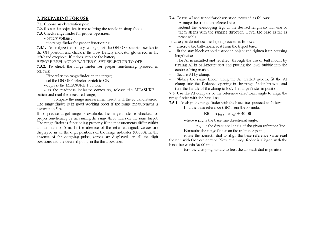 Newcon Optik LRB 20 000 operation manual Preparing for USE, Before Replacing BATTERY, SET Selector to OFF 