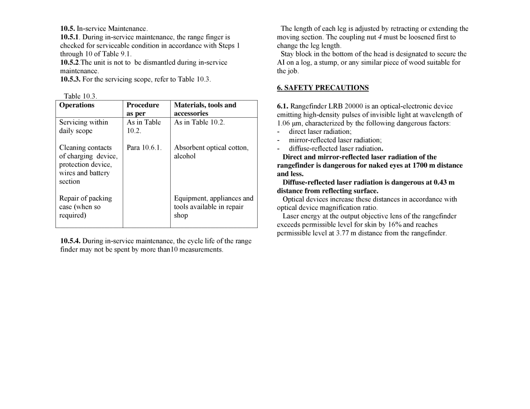 Newcon Optik LRB 20000 operation manual Safety Precautions, Operations, Procedure as per, Materials, tools and accessories 