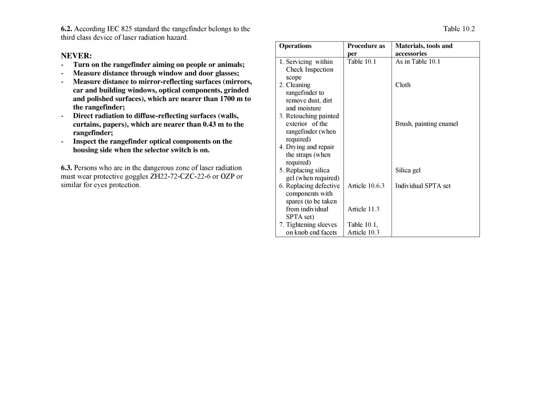 Newcon Optik LRB 20000 operation manual Never, Operations Procedure as Per Accessories 